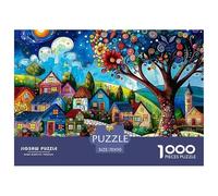 Village Under Tree 1000 Piece Recycled Paper Puzzle Game - Starry Night Village with Flower Tree The Whole Family Activity for Home Wall Decoration70x50cm/1000pcs