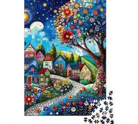 Village Under Tree1000pc Cardboard Starry Night Jigsaw Puzzle Set Adult Decompression Game Creative Indoor Activity Ideal Birthday 52x38cm/1000pcs