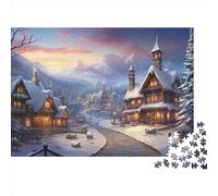 Village Wooden Jigsaw Puzzle - 1000 Piece Winter Themes Home Décor Art, Brain Game & Mental Stimulation (Relaxing Hobby, 12+)