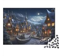Village Wooden Jigsaw Puzzle for Adults Fun 1000 Piece Winter Themes Home Decoration Toy Intellectual Game Stress Relief Toy Education Game Challenge Educational