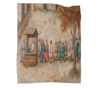 Villagers Watching A Cricket Match Outdoor Camping Printed Soft Breathable Warm Blanket Medieval Miniature Painting Four Seasons Bedroom Bedspread 40x50inch(100x130cm)