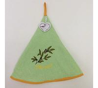 Villages de Provence Hand Towel Branche Cigale - Round with Clip - Anise - Embroidered Patterns - 100% Cotton - Ø 65 cm in diameter - Kitchen or Bathroom - Machine Washable