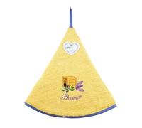 Villages de Provence Hand Towel Un Savon - Round with Clip - Yellow - Embroidered Patterns - 100% Cotton - Ø 65 cm in diameter - Kitchen or Bathroom - Machine Washable