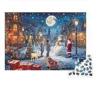Villaggio di Natale di Notte Puzzle da 1000 Pezzi Classico per Appassionati e Adulti, Cartone Riciclato, Villaggio di Natale con Babbo Natale, Decorazione per Casa, Regalo di Capodanno Cinese, 70x50cm