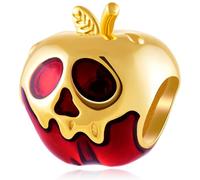 Villains Evil Queen Red Apple Charms, fit Pandora Halloween Bracelet, 18k Gold Plated Ghost Red Enamel Apple Fruit Bead, Gift for Holiday/Birthday