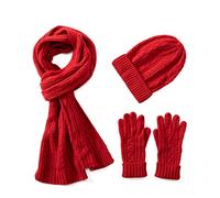Villand 3 in 1 Womens Wool Hat Gloves & Scarf Winter Set, 3 Piece Cable Knitted Beanie Hat for Women with Gift Box (Burgundy)