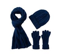 Villand 3 in 1 Womens Wool Hat Gloves & Scarf Winter Set, 3 Piece Cable Knitted Beanie Hat for Women with Gift Box (Navy Blue)