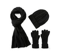 Villand 3 in 1 Womens Wool Hat Gloves & Scarf Winter Set, 3 Piece Cable Knitted Beanie Hat for Women with Gift Box (Black)