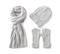 Villand 3 in 1 Womens Wool Hat Gloves & Scarf Winter Set, 3 Piece Cable Knitted Beanie Hat for Women with Gift Box (Grey)