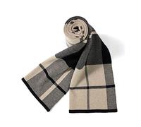 Villand Australian Merino Wool Tartan Knitted Scarf for Men, Plaid Winter Warm Thick Soft Neckwear with Gift Box, 30CM W x 180CM L (Camel Grey Checked)