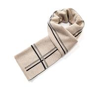 Villand Luxurious Mens Striped Merino Wool Scarf - Gift Box Wrapped Winter Soft Warm Thick Knitted Neckwear for Men (Beige)