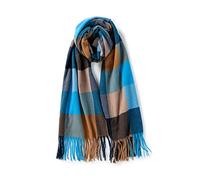 Villand Women's Wool Scarf - Winter Warm Checked Scarves for Women, Large Soft Thick Shawls and Wraps with Gift Box (Camel & Blue Check)