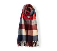 Villand Women's Wool Scarf - Winter Warm Checked Scarves for Women, Large Soft Thick Shawls and Wraps with Gift Box (Crimson Check)
