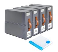 VILLAVER 4 Pack Bed Sheet Organiser with Leather Handle - Wardrobe Storage Boxes with PVC Window and Label - Storage boxes with lids fabric & Zip - Under Bed Storage Organiser with Free VACCUM BAGS