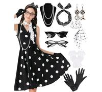 VillbeCoser 1950s Polka Dots Dress Women Sleeveless Vintage Dresses 50s Outfits Retro Accessories Sock Hop Party Costume, 01black/White Dots, S