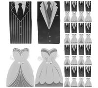 VILLCASE 100pcs Wedding Candy Favor Boxes Set with Bride and Groom Dress Striped Tuxedo Designs, Portable Candy Packaging Containers for Wedding Party Treats and Giving