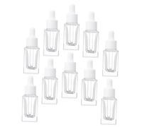 VILLCASE 10pcs 15ml Small Square Glass Dropper Bottles White Plastic Collar and Glass Pipette, Travel Essential Oil Dropper Bottles for Perfume, Aromatherapy, and Skincare
