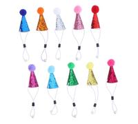 VILLCASE 10pcs Mini Cone Party Hats for Stuffed Animals and Pets Lightweight PU Material with Pom Pom Accents Tiny Birthday Decorations for Dogs Dolls Puppies and Animals
