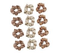 VILLCASE 12pcs Fabric Scrunchies Hair Bands Set, Elastic Ponytail Tie Rings for Women, Leopard Print, Milk Tea, and Coffee Colors, Soft Hair Ties for Everyday Styling
