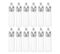 VILLCASE 12Pcs Glass Essential Oil Vial Pendant Keychains 35X11Mm Large Mini Wishing Bottles with Bright Silver Acrylic Caps for Aromatherapy Jewelry DIY Craft Holiday Wedding Decor
