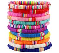 VILLCASE 12pcs Polymer Clay Bead Bracelets and Women, Lightweight Stretch Bracelets with Gentle Touching Feeling, Easy to Wear, for Birthday and Anniversary Random Color