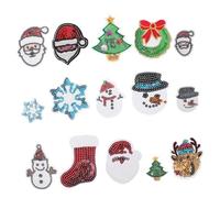 VILLCASE 15pcs Christmas Embroidered Patches Sew Iron Snowflake Deer Santa Snowman Appliques with Sparkling Sequins for DIY Crafts Clothes Jackets Backpacks Seasonal Decorations