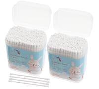 VILLCASE 2 Boxes Cotton Swabs with Soft Cotton and Paper Double-head round Tips, 400pcs Multipurpose Buds for Delicate Ear and Nose Cleaning, for Daily Grooming and Finger Use