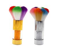VILLCASE 2 Pcs Nail Cleaning Brushes Soft Bristles, Diamond Handle Cosmetic Dust and Blusher Makeup Brushes for Beauty and Acrylic Nail Care, Silver and Gold