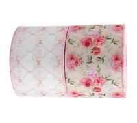 VILLCASE 2 Roll Pink Floral Pattern Wired Ribbon for Wrapping 5 Yards Each Roll 6.3cm Wide Linen Wire Ribbon Easy to Tie Bow Making for Easter Holiday Gifting and Seasonal Crafts