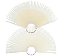 VILLCASE 200 Pcs Fan-Shaped Nail Display Sticks Iron Ring 100 Natural Flat Tips 100 Natural Pointed Practice False Nail Tips and Beginners