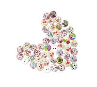 VILLCASE 200 Pcs Round Wooden Buttons Printed Flower Design White Base Crafting Accessories for Sewing Clothes Knitting Crochet DIY Needlework and Scrapbooking Projects
