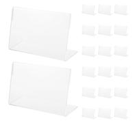 VILLCASE 20pcs Small Sign Display Holder, Clear Acrylic Shelf Label Holder, Clip on Labels Shelf Tags, Name Card Tag Label Counter Top Stand, L Shape Display Stand
