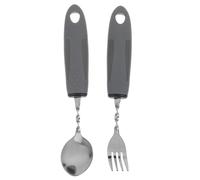 VILLCASE 2pcs Adaptive Elderly Dining Utensils Set with Weighted Stainless Steel Bendable Fork and Spoon, Gray Small Handle Anti- Food Aid Tableware for Seniors and Disabled Users