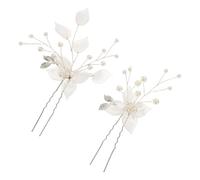 VILLCASE 2PCS Bridal Hair Accessories Set U Shaped Pearl Beaded Wedding Hairpins with Leaf Design for Brides Bridesmaids Elegant Wedding Hair Jewelry