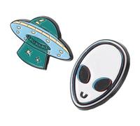 VILLCASE 2pcs Cartoon Outer Space Brooch Pin Set Featuring Flying Saucer Design Made of Lightweight Alloy, for Shirt Collar and Backpack, Versatile Accessory for Travel Souvenir Collectors