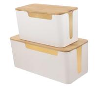 VILLCASE 2Pcs Cord Management Box Stylish Cable Organizer with Bamboo Lid for Hiding Power Cords Adapters for Home Office Use Durable Spacious Design
