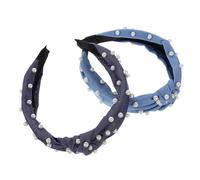 VILLCASE 2pcs Denim Knotted Headbands with Pearl Bead Embellishment for Women, Elegant Hair Accessories Suitable for Formal Occasions and Special Events