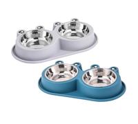 VILLCASE 2pcs Elevated Ant Pet Bowl Frog Shaped Stainless Steel Non-spill Dog Food Water Bowls Non-slip Base for Indoor Outdoor Use