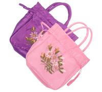 VILLCASE 2pcs Ethnic Style Embroidered Handbags for Women, Floral Drawstring Handbag in Polyester, Chic Small Tote Bags for Formal Outfit or Travel, Quick Access Fashionable Accessory
