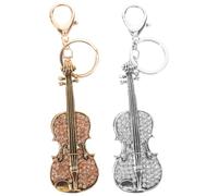 VILLCASE 2pcs Friendship Keychains for Women, Cute Mini Violin Music Keychain with Rhinestone, Stylish Metal Pendant, Keeps Keys Organized and Won't Scratch Contents, Gift for Travel