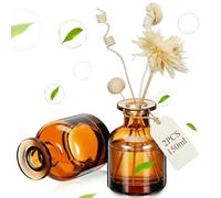 VILLCASE 2pcs Glass Diffuser Bottles, 150ml/5oz Empty Reed Diffuser Bottles, Refillable Aromatherapy Jars Replacement for DIY Home Office Fragrance and Essential Oils (Amber)