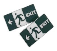 VILLCASE 2Pcs Glow in the Dark Mini Luminous Brooch Pins, Cute Funny Emergency Exit Sign Lapel Pins for Backpacks, Clothing, and Holiday Decoration Accessories