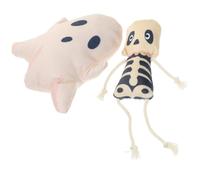 VILLCASE 2pcs Halloween Cat Plush Cartoon Ghost and Skull Shaped Soft Wear-resistant for Cats and Pets, Resistant to Pull and Bite, Interactive Stress-relief