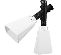 VILLCASE 2pcs Hand Percussion Cowbells with Handle for Football Noise Makers and Sporting Events, White Aluminium Alloy Bells with Flat Surface, Loud Sound and Attention Getting,