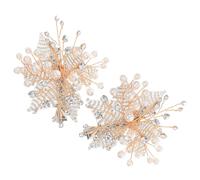 VILLCASE 2pcs Handmade Rhinestone Pearl Hair Clips Sparkly Floral Side Barrettes for Wedding Bridal Headwear Elegant Hair Jewels for Women Accessories