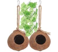 VILLCASE 2pcs Lizard Coconut Nest, Gecko Hut Bird Hut Gecko Nest Coconut Reptile Hideouts Hanging House House for Leopard Gecko, Bird, Reptiles, Small Animal