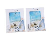 VILLCASE 2pcs Mediterranean Style Vintage Wood Photo Frames Coastal Beach Picture Holders Tabletop Decor with Ocean Tones for Family Memories and Home Display