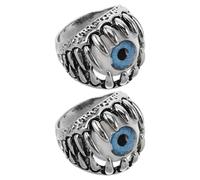VILLCASE 2pcs Men's Evil Devil Eye Rings Gothic Biker Copper Rings with Polished Edge and Smooth Inner Surface Blue Halloween Jewelry