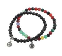 VILLCASE 2PCS Muslim Prayer Beads Bracelet 33 Natural Agate Beads, Black and Patterned Elastic Rosary Bracelets for Eid, Ramadan Worship and Daily Religious Wear