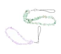 VILLCASE 2Pcs Natural Crystal Beaded Mobile Phone Lanyard Set with Mint Green and Purple Gemstone Chips Anti-Lost Wrist Strap for Cell Phones and Keys for Everyday Use
